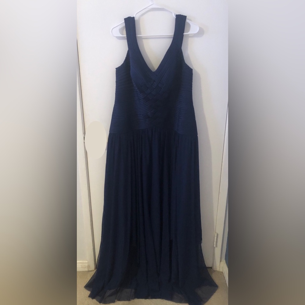 JS Collections Navy Formal Maxi Dress Textured Bodice mother of Bride plus size